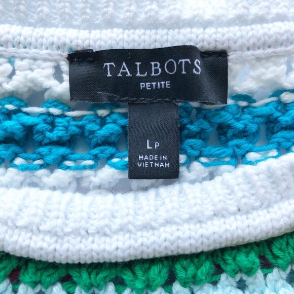 TALBOTS Sleeveless Crochet Colorful Striped Sweater Open Knit Women Large Petite - Picture 4 of 7